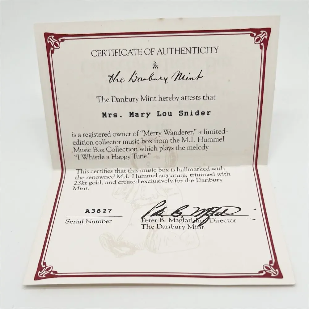 Vintage 1993 M.I. Hummel & Danbury Mint Music Box Collection Merry Wanderer